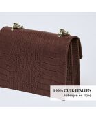 Schultertasche aus dunkelbraunem Pappelleder - 21x10x16 cm