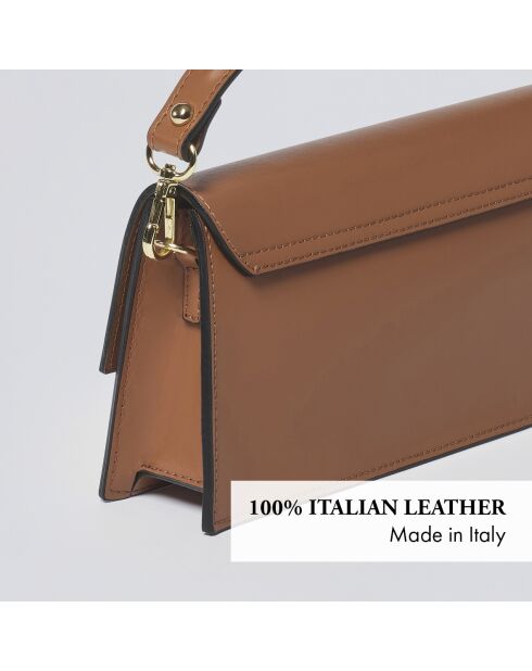 Bolso de hombro Clemenceau de piel coñac - 28x6,5x13 cm