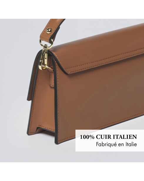 Bolso de hombro Clemenceau de piel coñac - 28x6,5x13 cm