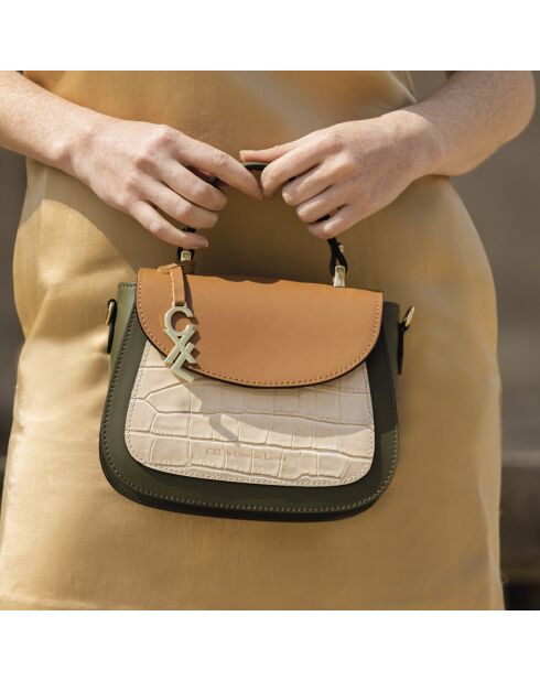 Sac à main en cuir Haussmann tricolore vert - 23x20x11 cm