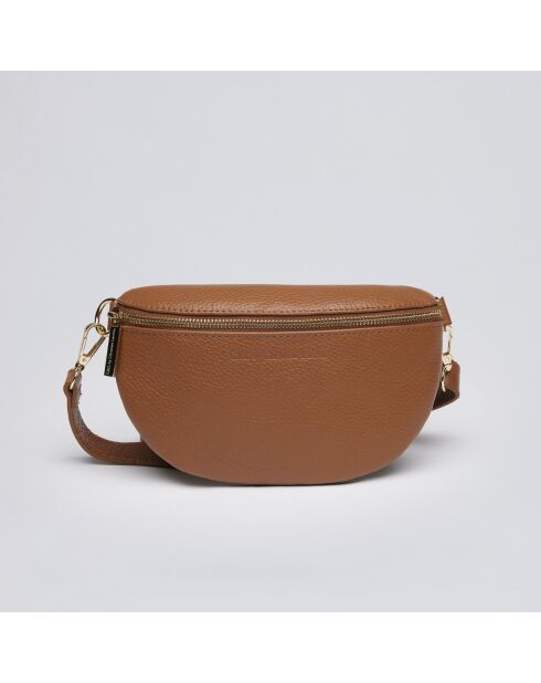 Riñonera Madeleine de piel coñac - 23x6x13 cm