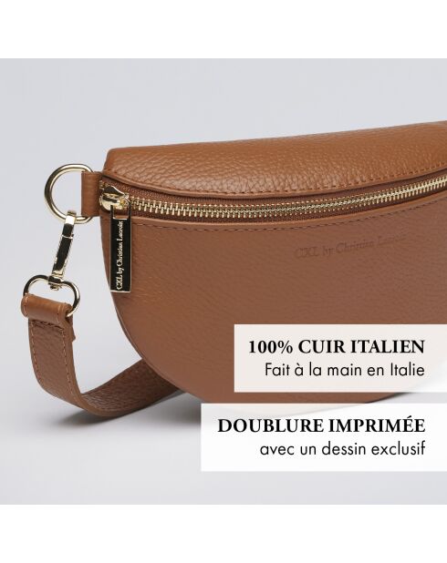Riñonera Madeleine de piel coñac - 23x6x13 cm