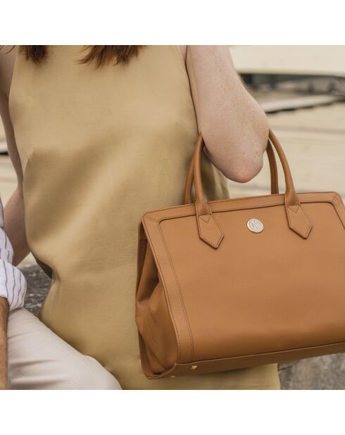 Borsa Riley in pelle cognac - 24,5x32x15 cm