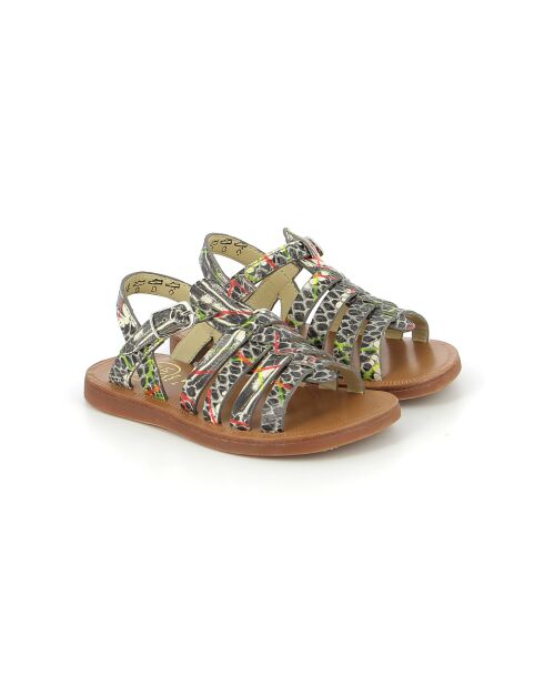 Veelkleurige sandalen met pollock-bandjes en plagettes