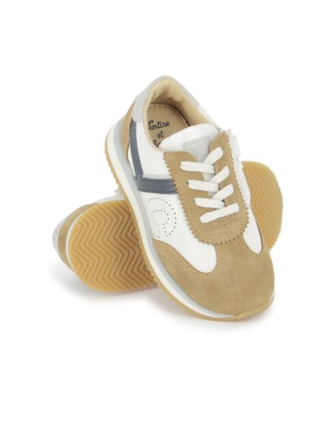 T&C 77 sneakers in camel/crème/marineblauw