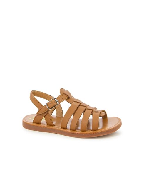 Sandalen met plagettes met camelkleurige bandjes