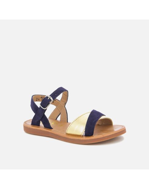 Plagettes Tek marineblauw/gouden sandalen