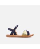 Plagettes Tek marineblauw/gouden sandalen