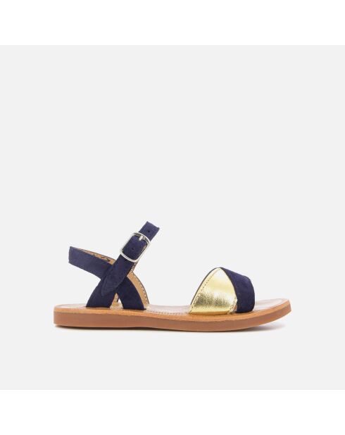 Plagettes Tek marineblauw/gouden sandalen