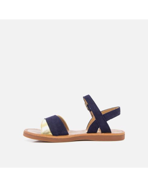 Plagettes Tek marineblauw/gouden sandalen