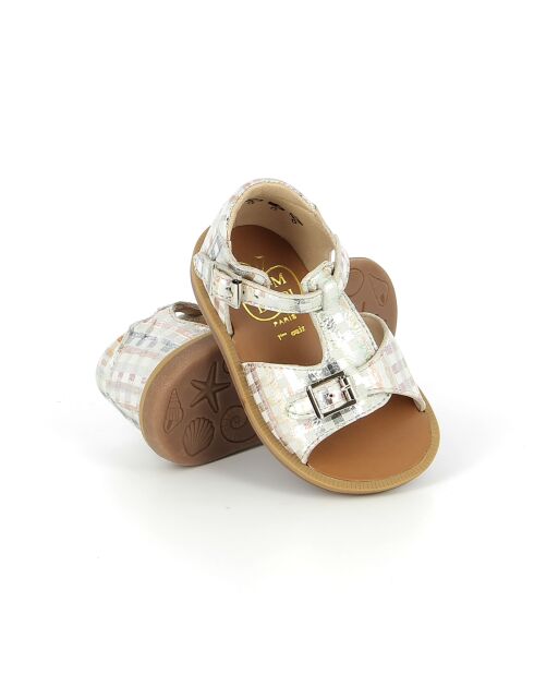 Veelkleurige sandalen met poppy-gesp