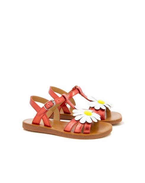 Big Flo rode sandalen met klaproos plagettes