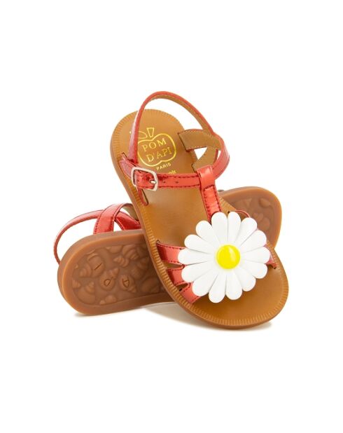 Big Flo rode sandalen met klaproos plagettes