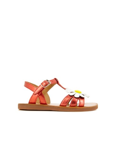 Big Flo rode sandalen met klaproos plagettes
