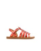 Rode sandalen met klaprozen en plagettes