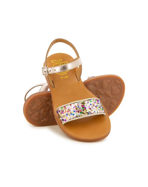 Plagettes Buckle Tao goud/veelkleurige sandalen