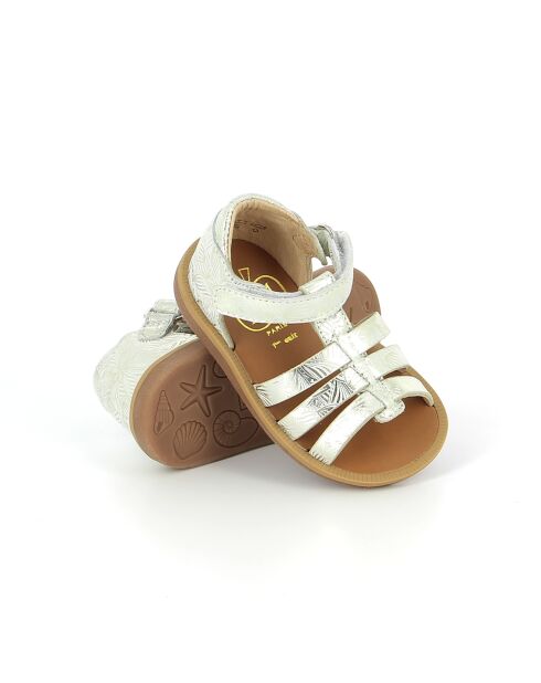 Wit/gouden sandalen met poppy-bandjes