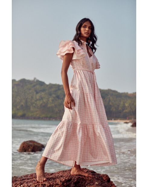 Camelia roze jurk van vichy-katoen