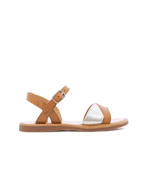 Plagettes Tek sandalen camel/zilver