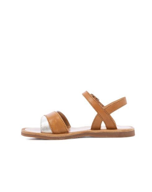 Plagettes Tek sandalen camel/zilver