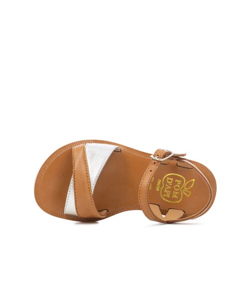 Plagettes Tek sandalen camel/zilver