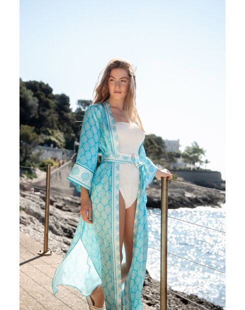 Kimono en soie Laurina azur