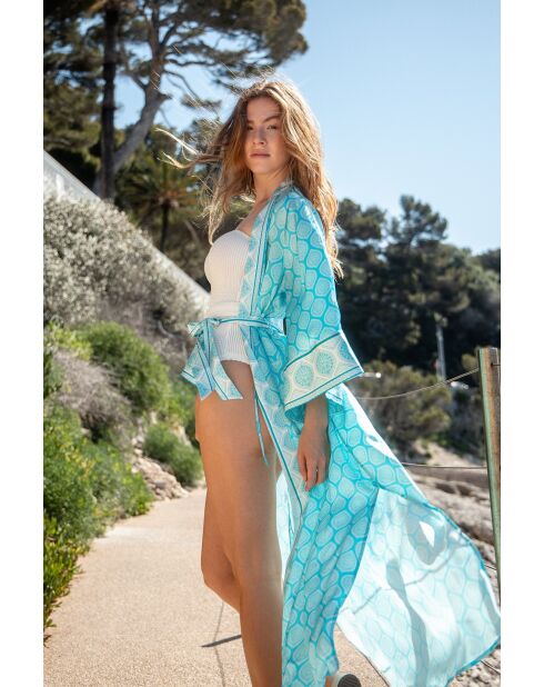 Kimono en soie Laurina azur