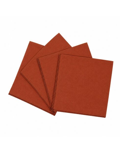 4 Serviettes/Sets de table en Lin & Coton Zilia terre brûlée - 40x40 cm