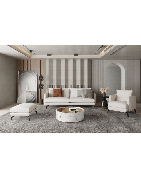 Cremefarbenes Unic 3-Sitzer-Sofa aus gewebtem Stoff - 220x92x83 cm