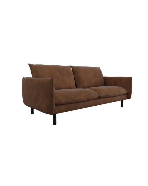 Isak cognac vintage stoffen 4-zitsbank met leereffect - 215x92x85 cm