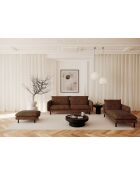 Isak cognac vintage stoffen 4-zitsbank met leereffect - 215x92x85 cm