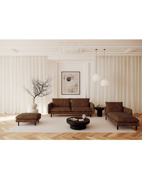 Isak cognac vintage stoffen 4-zitsbank met leereffect - 215x92x85 cm