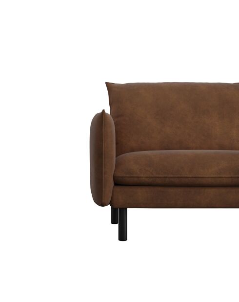 Isak cognac vintage stoffen 4-zitsbank met leereffect - 215x92x85 cm