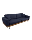 4-zitsbank in geweven stof Pioni marineblauw cognac lederen onderstel - 238x90x85 cm
