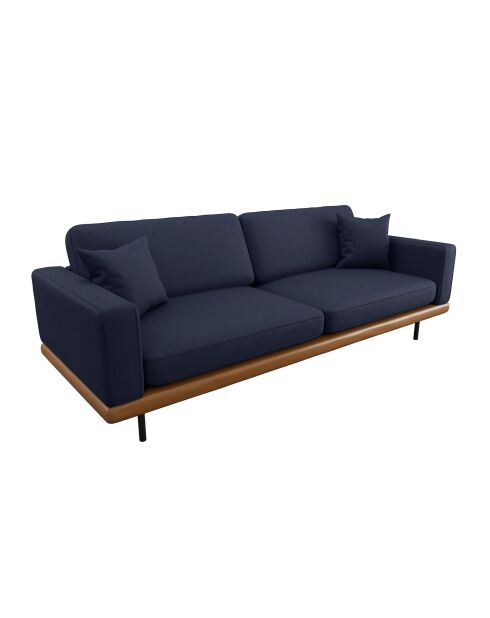 4-zitsbank in geweven stof Pioni marineblauw cognac lederen onderstel - 238x90x85 cm