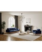 4-zitsbank in geweven stof Pioni marineblauw cognac lederen onderstel - 238x90x85 cm