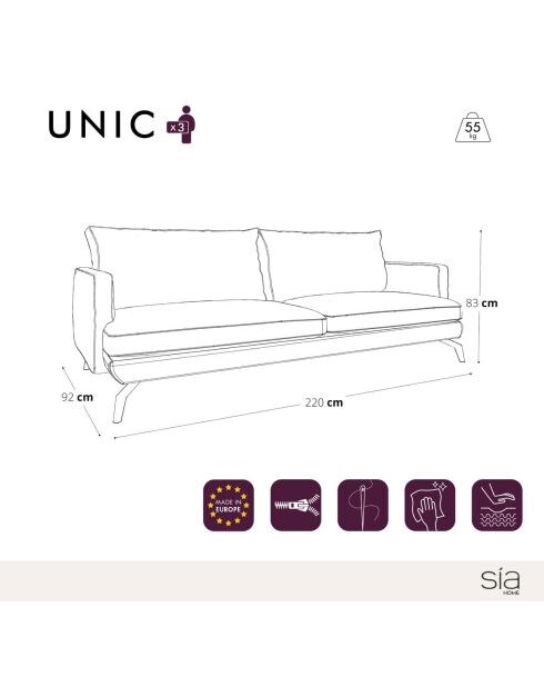 Unic 3-Sitzer-Samtsofa Mitternachtsblau - 220x92x83 cm