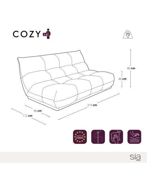 Gezellige camelleren 4-zitsbank - 210x112x80 cm