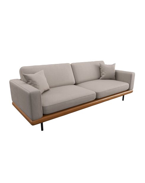 4-zitsbank in geweven stof Pioni beige taupe cognac lederen onderstel - 238x90x85 cm