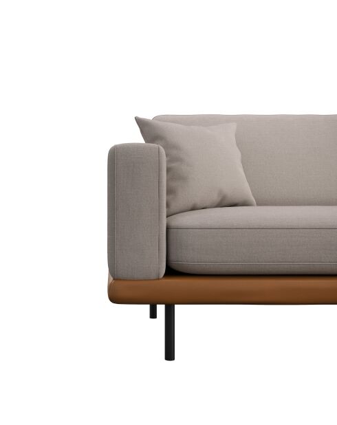 4-zitsbank in geweven stof Pioni beige taupe cognac lederen onderstel - 238x90x85 cm