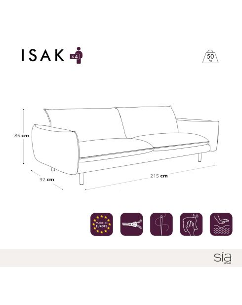 Isak 4-Sitzer-Sofa aus gewebtem Stoff petrolblau - 215x92x85 cm