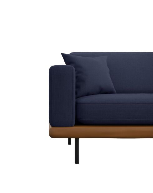 3-zitsbank in geweven stof Pioni marineblauw cognac lederen onderstel - 208x90x85 cm