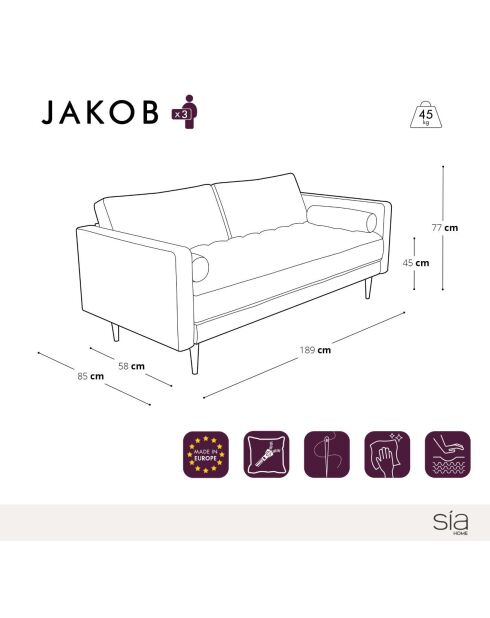 3-Sitzer-Sofa aus gealtertem Vintage-Stoff Jakob Cognac - 189x85x77 cm
