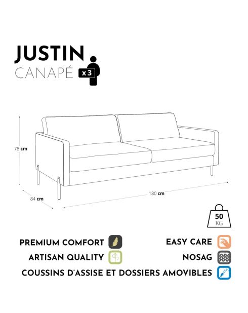 Justin mustard 3-zits fluwelen bank - 180x84x78 cm