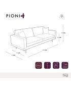 3-zitsbank in geweven stof Pioni beige taupe cognac lederen onderstel - 208x90x85 cm