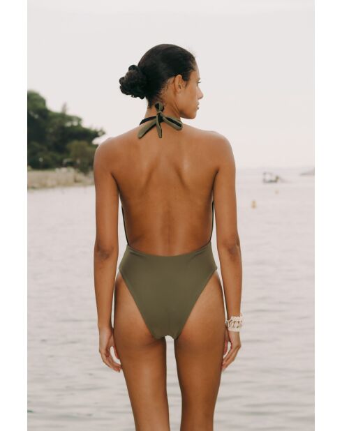 Einteiliger Wende-Badeanzug Croisette schwarz/khaki