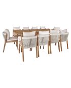 Ensemble jardin table extensible et fauteuil avec coussins acacia fidji blanc/naturel - 11 pièces