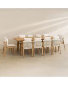 Ensemble jardin table extensible et fauteuil avec coussins acacia fidji blanc/naturel - 11 pièces