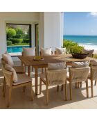 Ensemble jardin table extensible et fauteuil avec coussins acacia fidji blanc/naturel - 11 pièces