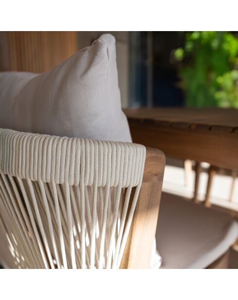 Ensemble jardin table extensible et fauteuil avec coussins acacia fidji blanc/naturel - 11 pièces